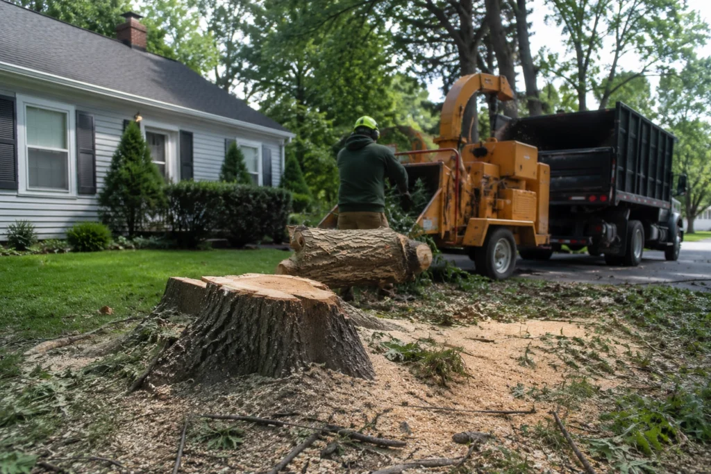 ISA Certified arborist removing a large tree in Rochester NY Monroe County